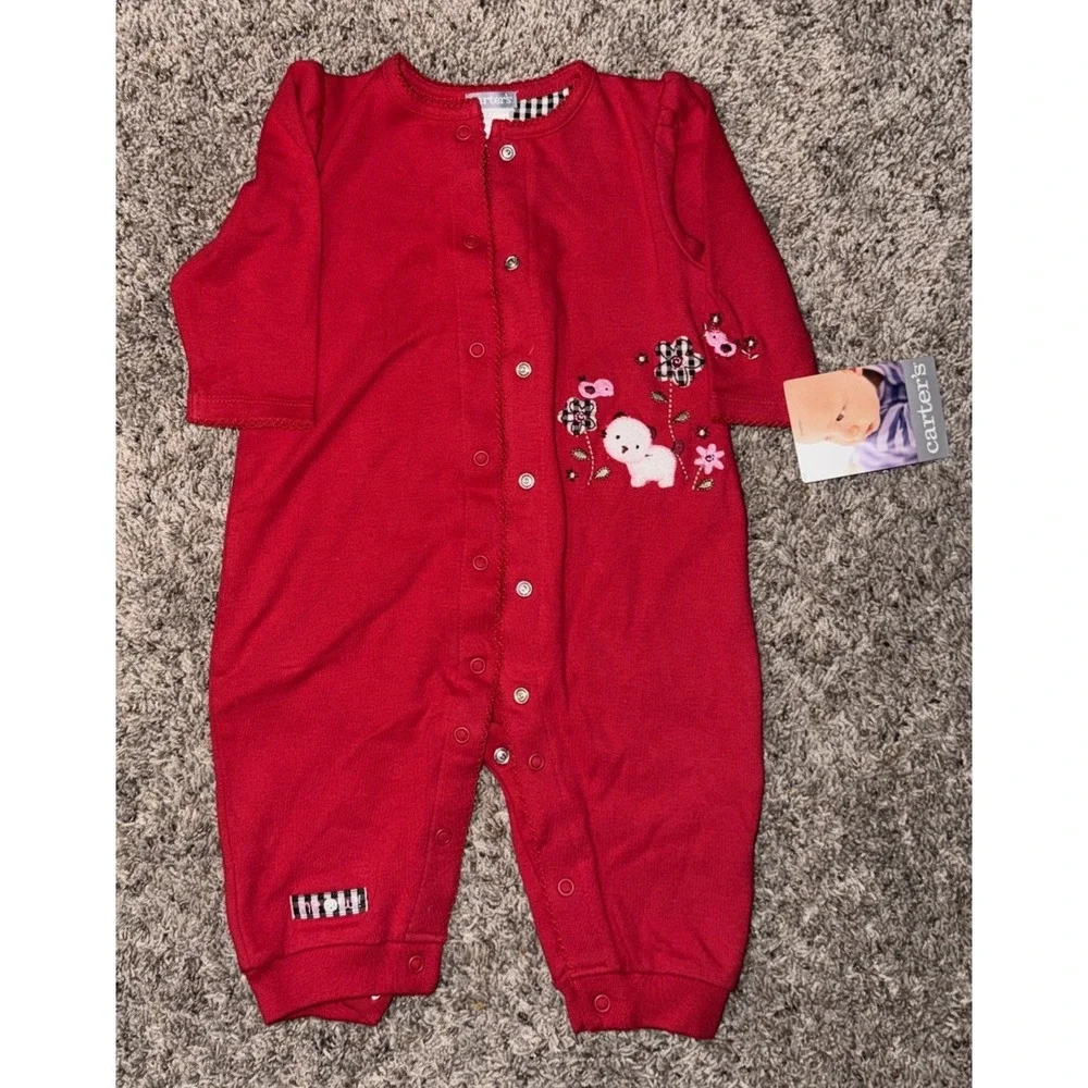 Carter's Infant Girl's 6M 6 Months Red‎ Cotton Jumpsuit Romper Soft 1 Pc NWT